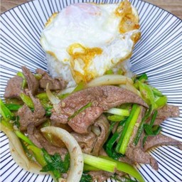 ผัดตับหมู+ข้าวเปล่า+ไข่ดาว