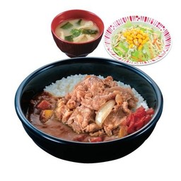 (Pro DL) ข้าวแกงกะหรี่ท็อปปิ้งเนื้อสุคิยะและชุดสลัด (ซุปมิโซะ)