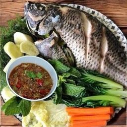 ปลานิลนึ่ง+นึ่งผัก+ตำแจ่ว