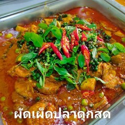 ผัดเผ็ดปลาดุกสด+ข้าว