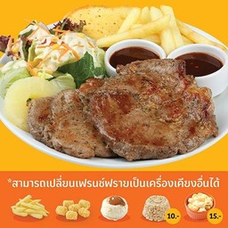 ดับเบิ้ลสเต๊กสันคอหมู ซอสแจ่ว