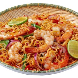 ยำมาม่ากุ้งสุก (ปลาร้า/ไม่ปลาร้า)