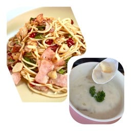 [เซตสุดฮิต] สปาเก็ตตีผัดพริกแห้ง + ซุปครีมเห็ด