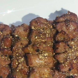 หมูปลาร้าย่างข้าวคั่ว+ข้าวสวย(หมู5ไม้ แตงกวา+น้ำจิ้ม)