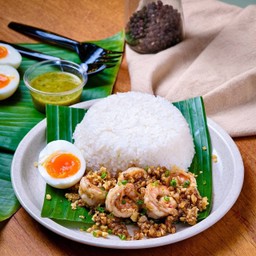 กุังผัดกะเทียมพริกไทย +ไข่ดาว