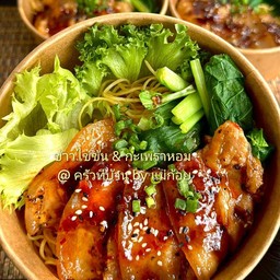 บะหมี่ไข่คลุกซอสเทอริยากิ หมูสามชั้นเทอริยากิฉ่ำๆ