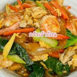 [อร่อยซ่ากับโค้ก] ผัดซีอิ้วรวมหมู,หมึก,กุ้ง +  โค้ก ออริจินัล (กระป๋อง)