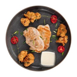 Seabass Steak And Dakgangjeong Fried Chicken 닭강정 สเต็กปลากะพงกับไก่ดักกักจอง