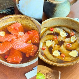 แซ่บ ยกก๊วน!! (กุ้งเซ็ตใหญ่+แซลม่อนเซ็ตใหญ่+ข้าว 1 กล่อง+สาหร่าย 1 ห่อ)