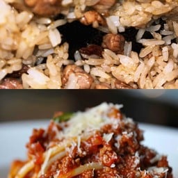 [เซตสุดฮิต] ข้าวผัดมันเนื้อ ( เนื้อ 100 g ) + Spaghetti bolognese