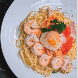 สปาเก็ตตี้คาโบนาร่า ไข่ออนเซ็น กุ้ง!!!