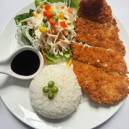 ข้าวหน้าสเต็กปลาทอด