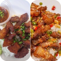 ข้าวหมูสามชั้นทอด+ข้าวหมูกรอบคั่วพริกเกลือ