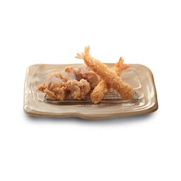 กุ้งชุบแป้งทอดและไก่คาราอาเกะ