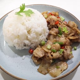 202 เบคอน คั่วพริกเกลือ ราดข้าว