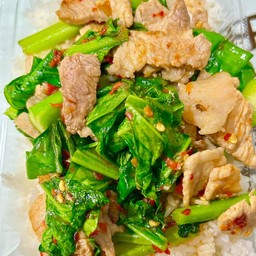 คะน้าหมูชิ้นราดข้าว