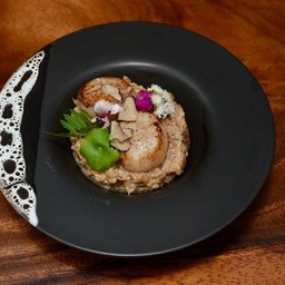 RISOTTO SCALLOPS,  PORCINI AND BLACK TRUFFLE