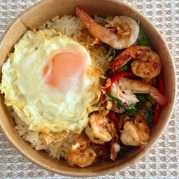 ผัดกะเพรากุ้ง+ไข่ดาว