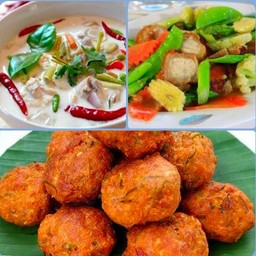 Set ต้มข่าไก่+ผัดผักรวมหมูกรอบ+ทอดมันหมู