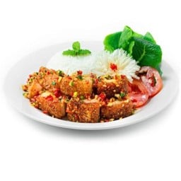 ข้าวราดผัดพริกเกลือ (ข้าวมหาสมุทรไข่เยิ้ม)