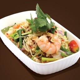 ยำเส้นแก้ว เห็ดเข็มทอง กุ้งสดไก่สับ