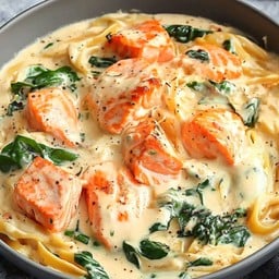 สปาเก็ตตี้แซลมอนย่างครีมผักโขม