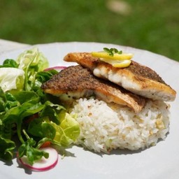 Seared Seabass With Garlic Rice