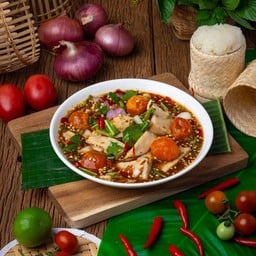 ยำหมูยอไข่แดงน้ำปลาร้า