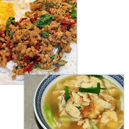 [เซตสุดฮิต] ข้าวกระเพราหมูสับ + แกงจืดไข่น้ำ