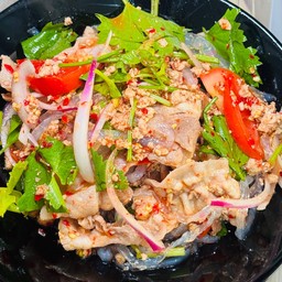 ยำเส้นแก้ว หมูสามชั้นสไลด์ - หมูสับ