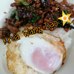 ข้าวราดกะเพราเนื้อ+ไข่เป็ดดาว