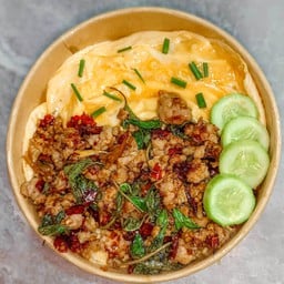 [เมนูไข่ข้น] ข้าวไข่ข้น+กะเพราท้ายครัว (หมูสับ)