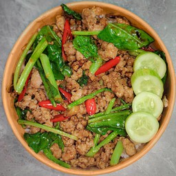 [ผัดคะน้า] ข้าวผัดคะน้าน้ำมันหอย หมูสับ (เลือกได้)