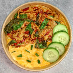 [เมนูไข่ข้น] ข้าวไข่ข้น+กะเพราท้ายครัว (หมูชิ้น เต็มคำ)