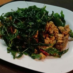 กะเพราหมูสับไข่เยี่ยวม้า