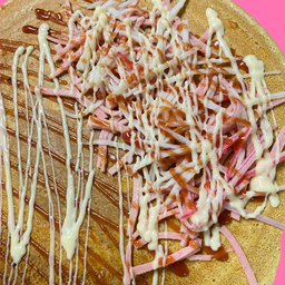 พิซซ่า+แฮม+ปูอัด ราดมะเขือเทศกับมายองเนส