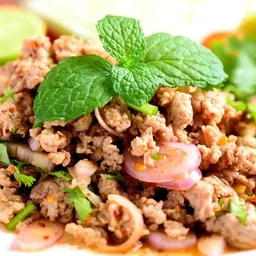 Spicy Larb Iberico Minced Pork With Sticky Rice Cheese ลาบหมูอบชีสกับข้าวเหนียว (สูตรสวรรณเขต)
