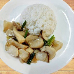 ข้าวราดเห็ดผัดน้ำมันหอย