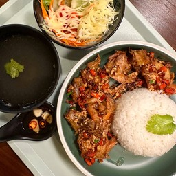 เซต ข้าวกุ้งทอดกรอบคั่วพริกเกลือ