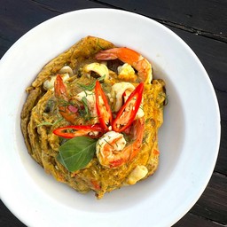 ไข่เจียวห่อหมกทะเลราดข้าว