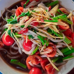 ตำซั่วด๊องแด๋ง+มะละกอ+ผักลวก