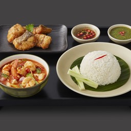 ชุดต้มยำกุ้ง+ปลากะพงทอด