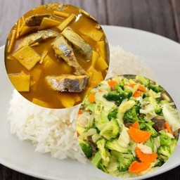 ผัดผักรวม+แกงส้ม(ปลา/กุ้ง แล้วแต่วัน)