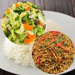คั่วกลิ้งหมูสับ+ผัดผักรวม