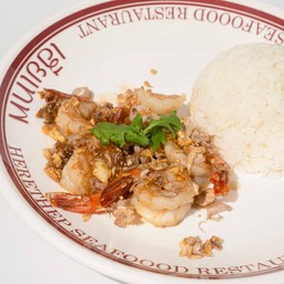ข้าว+กุ้งผัดกระเทียม
