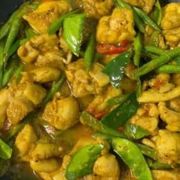 ไก่เด้งผัดพริกแกงใต้ ราดข้าว