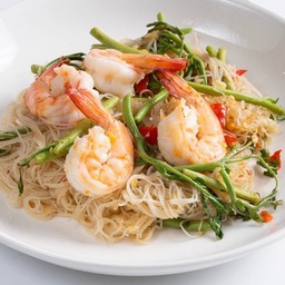 หมี่ผัดกระเฉดกุ้ง
