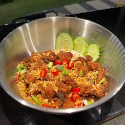 ข้าวเอ็นไก่คั่วพริกเกลือ