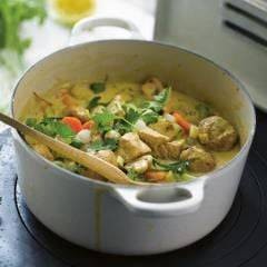 Blanquette De Veau In Green Curry Pasta Noodles บะหมี่พาสต้าสตูว์ลูกวัวฝรั่งเศสฟองดูว์ในแกงเขียวหวาน