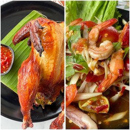 ( ไก่อบโอ่ง 1 ตัว ) + ตำกุ้งสุก